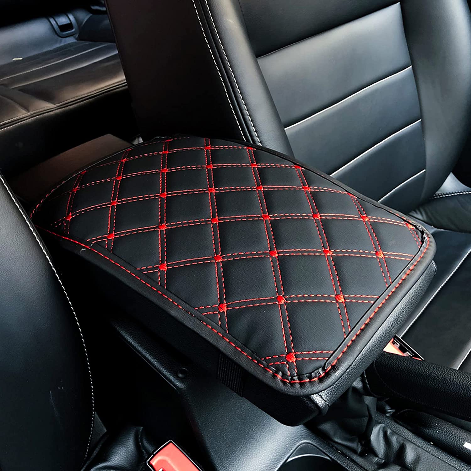 Universele Auto Lederen Armsteun Mat Waterdicht Interieur Auto Armleuningen Opbergdoos Matten Stofdichte Kussenhoes Armsteun Beschermer: Black