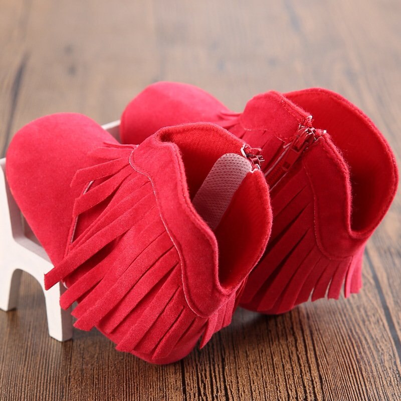 Mokassins für babys und mädchen, einfarbige stiefel mit fransen, weiche sohle, rutschfeste babyschuhe für mädchen