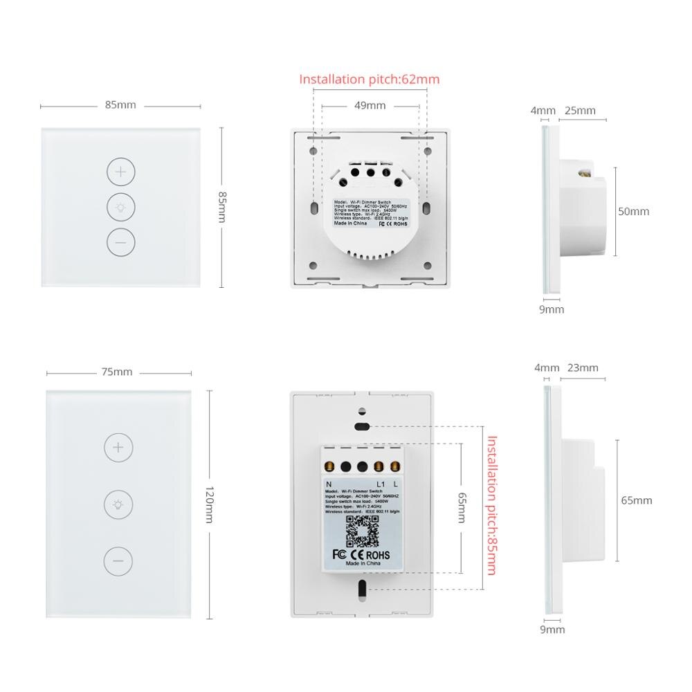 Led lysdæmper switch tuya smart life app wifi smart væg lys touch switch dæmpning 220v 110v kompatibel alexa google home eu / us