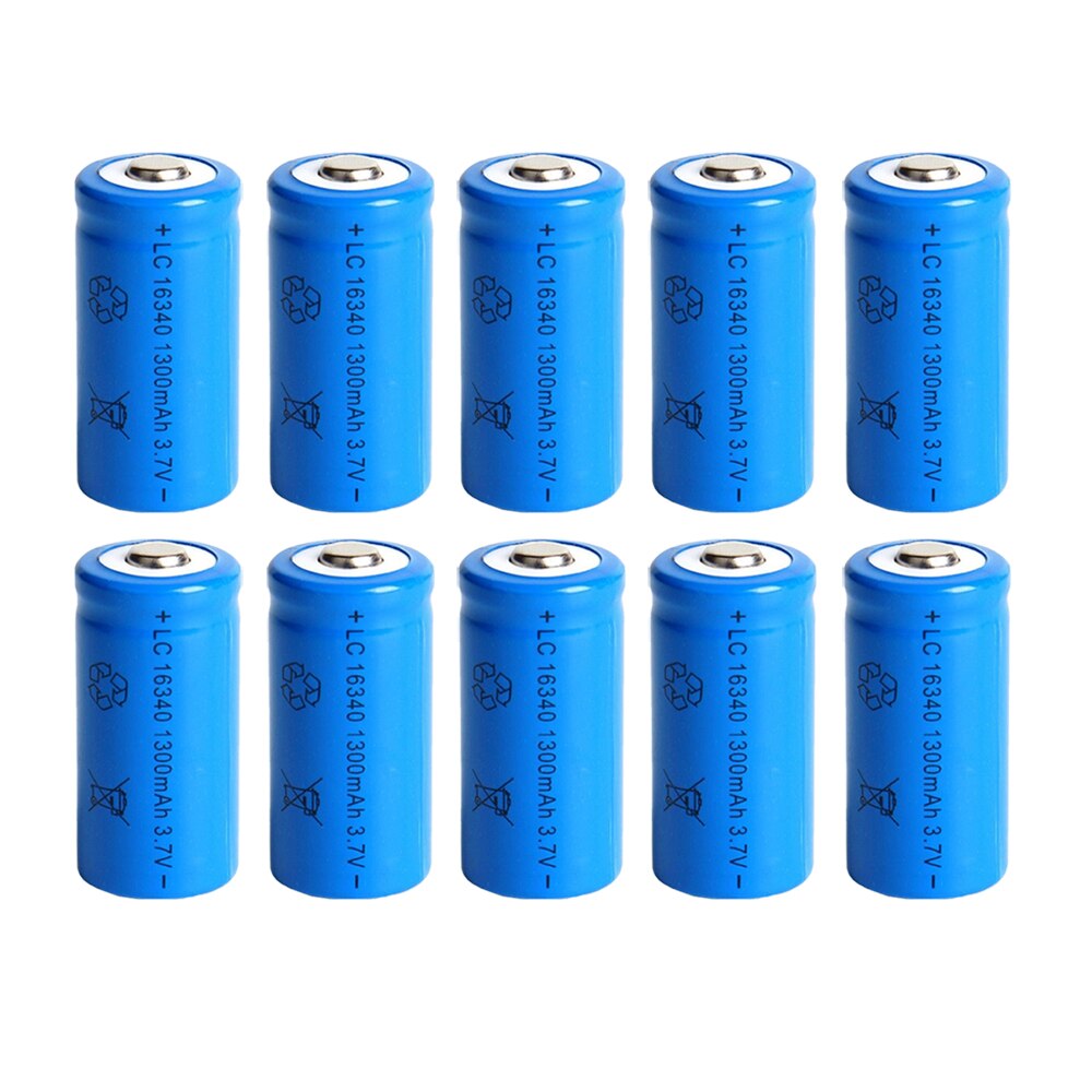 16340 3,7 V 1300mAh Li-ion batería recargable CR123A para linterna LED cargador de pared de viaje para batería 16340 CR123A 1-20 Uds.: 10pcs