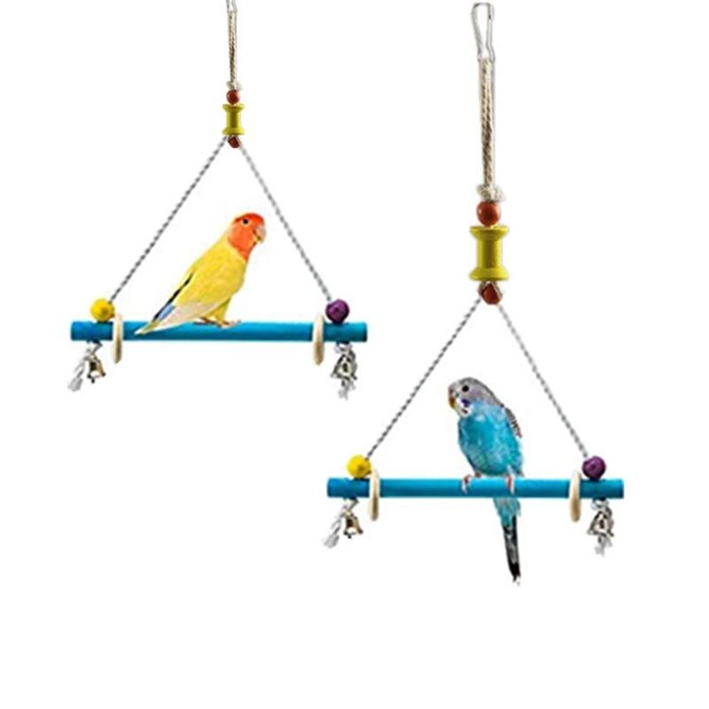 1Pcs Vogel Schommel Speelgoed Beet Bestendig Houten Papegaai Baars Vogelkooi Opknoping Speelgoed Met Bel Papegaai Stand Speelgoed Качели для Попугаев