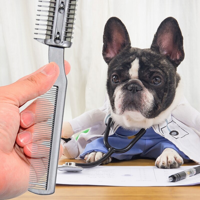 Pet Plastic Comb Double Headed Trimmer Including 2 Metal Blades for Long and Short Haired Cats Dog Grooming Razor Combs
