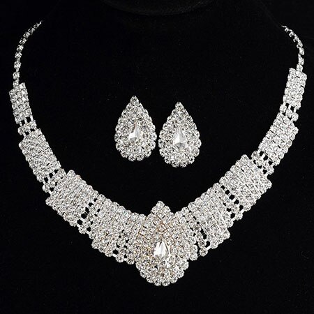 Bruiloft Sieraden Imitatie Parels Bruids Sieraden Sets voor Bruid Kwastje Verzilverd Choker Bib Prom Ketting Oorbellen Set: 5