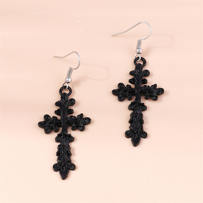 Nuevos pendientes colgantes de Cruz negra para mujer, pendientes de gancho colgantes de Cruz de Metal gótico, accesorios de joyería de para niñas: VERMEIL