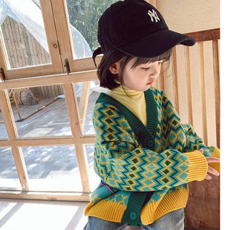 Primavera autunno ragazze ragazzi maglione verde abbigliamento per bambini maglieria Cardigan per bambini abbigliamento per bambini cappotti Casual per bambini lavorati a maglia