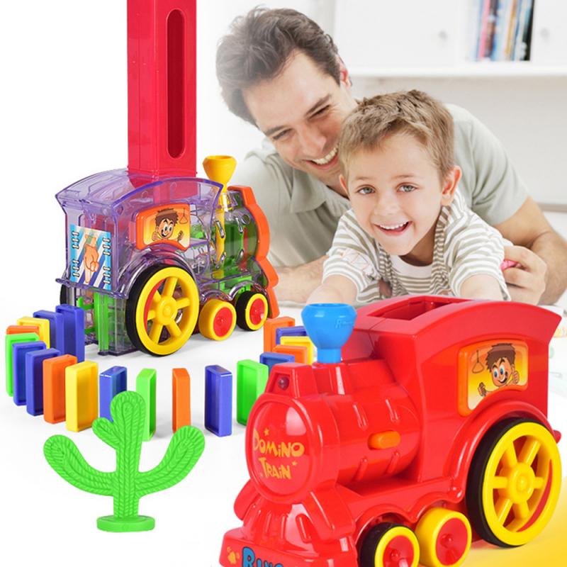 Juego de dominó eléctrico automático para niños, juguete de plástico de dos tipos de tren, modelo mágico automático, Juguetes educativos de dominó