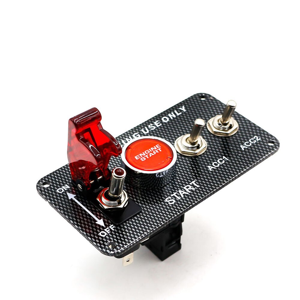 Universal 12V 30A Car LED Carbon Fiber Toggle Ignition Switch Panel Auto Engine Start Push Button Racing