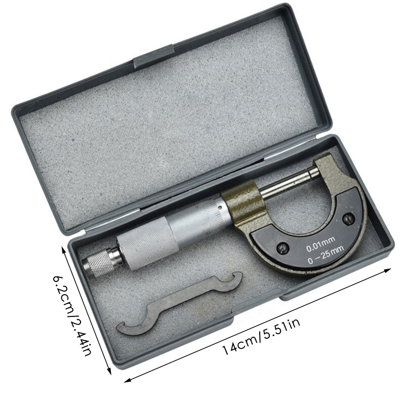 High Precision Outside Micrometer 0-25mm 0.01mm Accuracy Metric Diameter Micrometer Gauge Caliper Tool With Mini Wrench