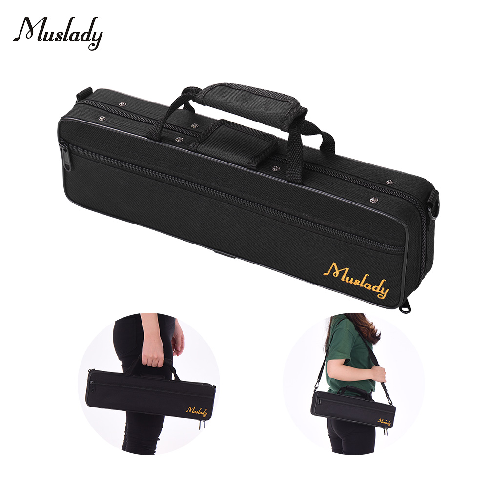 Muslady 16Holes C Flute Case Gig Bag Backpack Box Water-resistant 600D Cotton Padding with Strap Top Carry Handle Cleaning Cloth