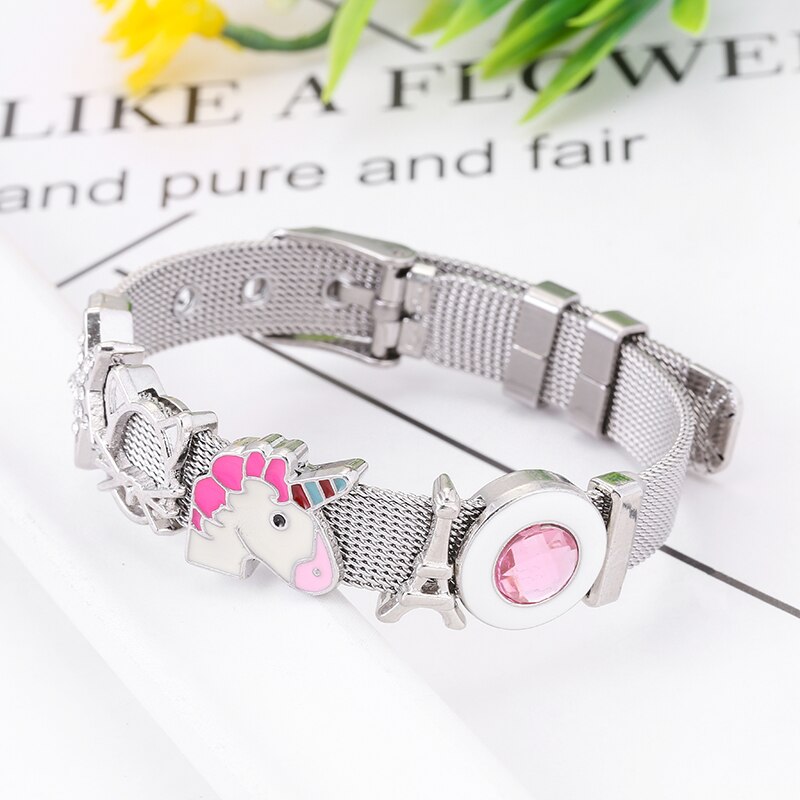 Baopon bedel sieraden zilverkleurige roestvrijstalen mesh armbandenset eenhoorn toren fijne armbanden voor vrouwen