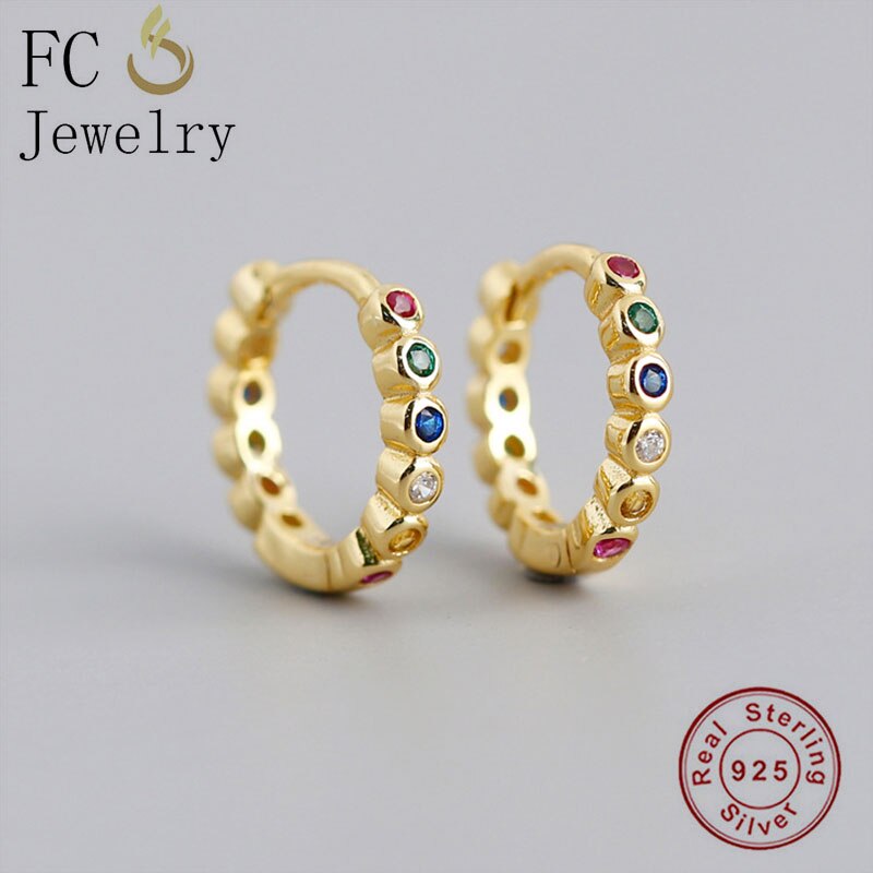 Fc Sieraden 925 Zilver Goud Kleur Blauw Groen Crystal Bead Hanger Piercing Hoop Earring Pendientes Voor Vrouwen Party Wedding: Gold Color