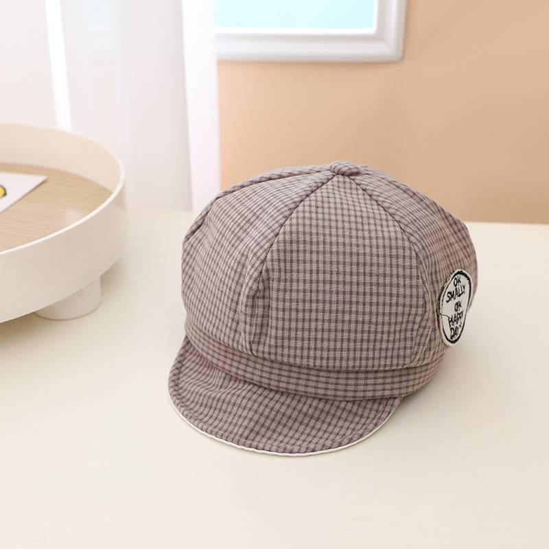 2022 Summer Cute Baby Boys Hats Classic Plaid Baseball Caps Boys Cotton Soft Berets Newborn Visor Hats Kids Accessories: Khaki