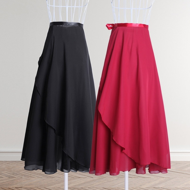 Lange Tanzröcke für Damen, Chiffon-Wickelrock, Mädchen, asymmetrischer Ballett-Wickelrock