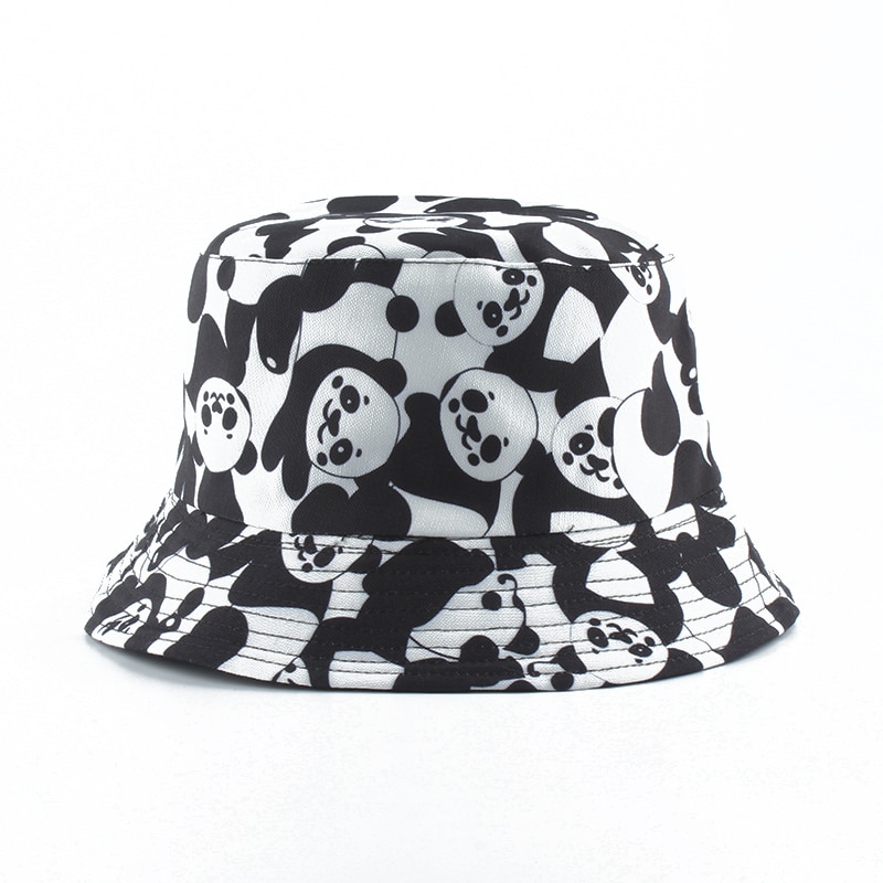 Cartoon Panda Funny Black White Bucket Hat For Men Women Panama Fisherman Caps Summer Cow Print Fishing Bucket Sun Hat