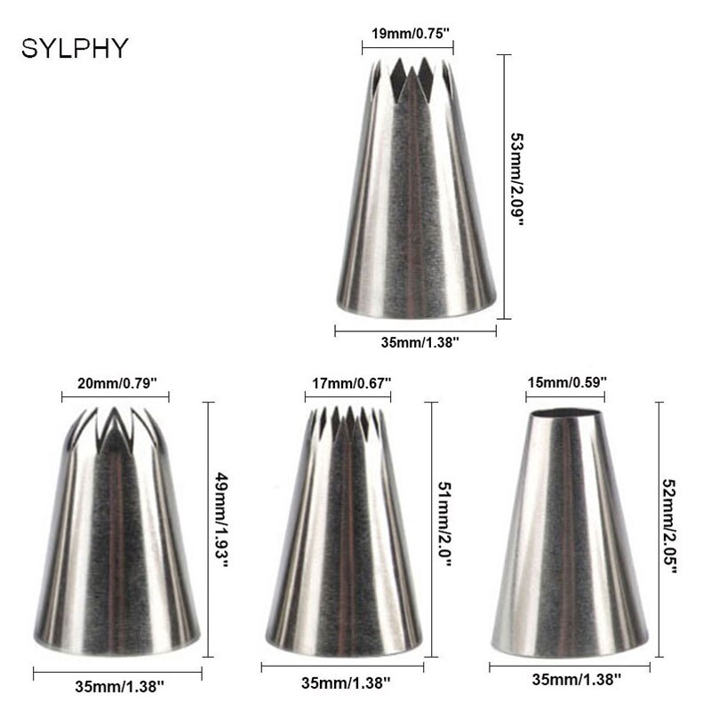 Classic Extra Large Stainless Steel Cake Cream Decorating Tips Set,Closed Star,Open Star,French,Round/Plain Cupcake Pastry Tools