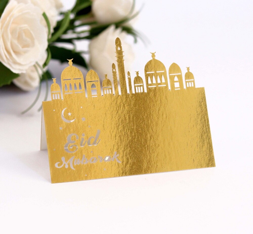 50pcs 9x9cm Gold Silver Black Ramadan Postcards Set Cards Eid Mubarak Greeting Card Blank Muslim Year Party Invitation: D