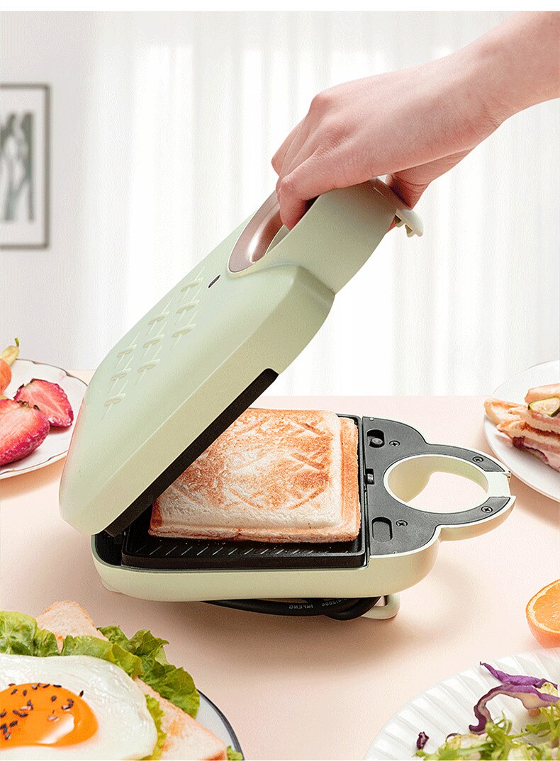 Máquina eléctrica para hacer el desayuno para sándwich, dispositivo antiadherente portátil para hornear Pan tostado, con enchufe de la UE/REINO UNIDO/AU/EE. UU., 220V