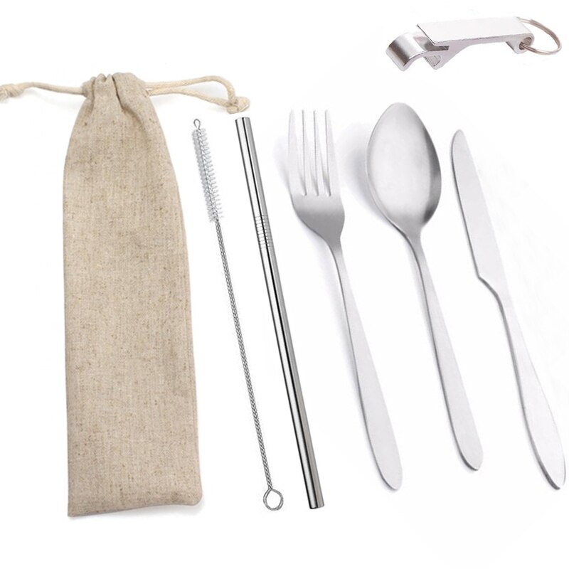 Camping bestik sæt bærbart rustfrit stål gafler knive skeer udendørs rejse bestik picnic service med taske