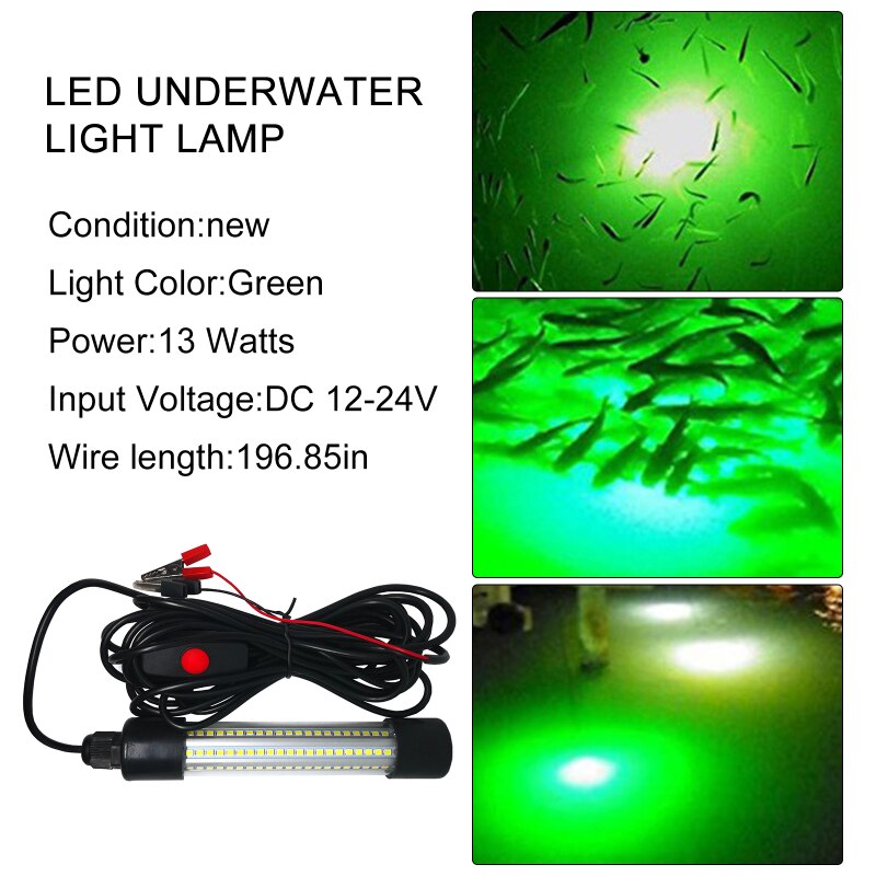 LED Underwater Light Lamp 12-24vWaterproof For Submersible Night Fishing Boat Outdoor Lighting White GreenLights