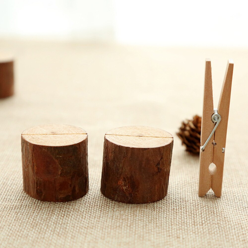 20 Sets Wood Pile Name Place Card Photo Holders Wooden Bark Memo Holder Stump Shape Menu Number Memo Stand Wedding Party Table D