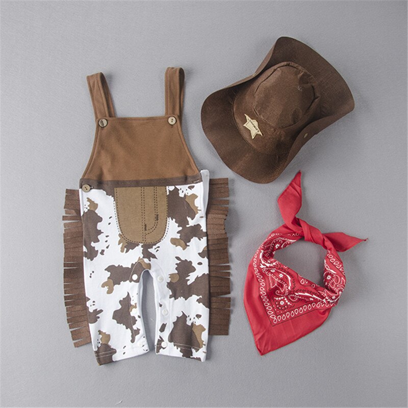 Født babytøj drengebukser med hat og hagesmæk kostume vest cowboy off shoulder småbørnstøj 6 12 18 24 måned: 12m