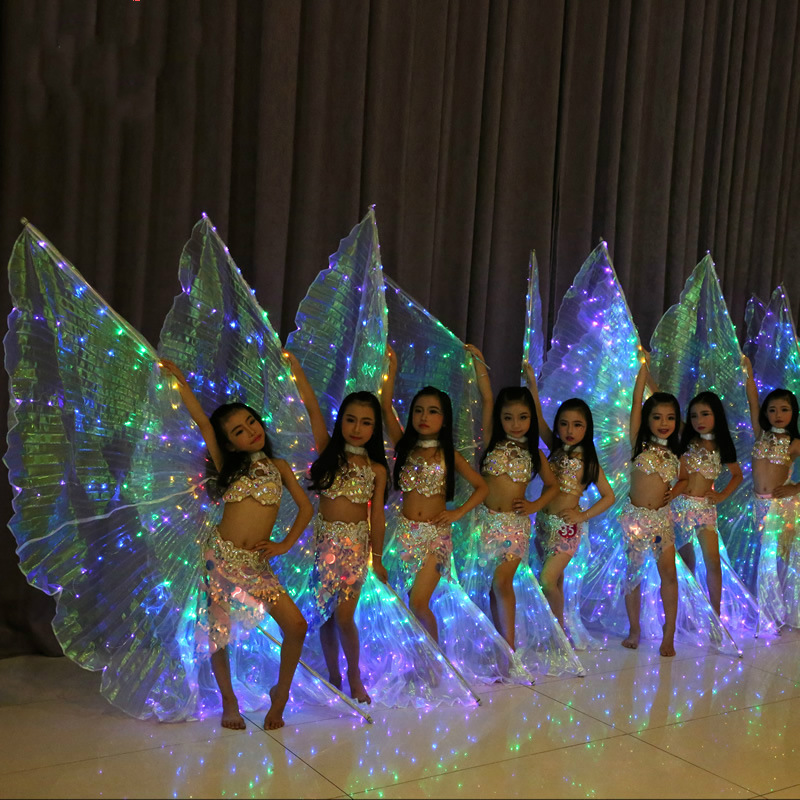 Alas de Isis Led para niños, alas brillantes Led blancas de arco iris para niños, Accesorios de danza del vientre, alas de baile para niñas con palo