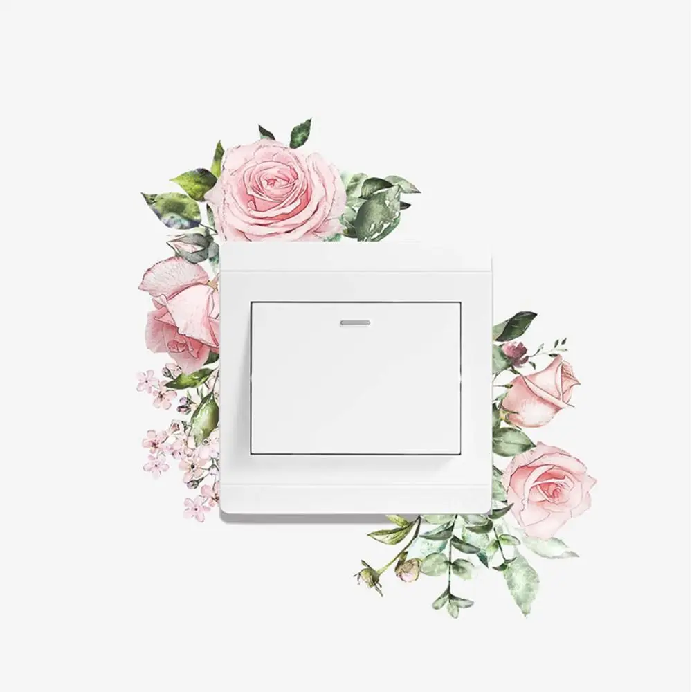 Pegatinas creativas de PVC para interruptor de pared, interruptores de enchufes de luz, rosas, margaritas, peonías, flores, hojas, plantas verdes, decoración del hogar,: Caqui oscuro