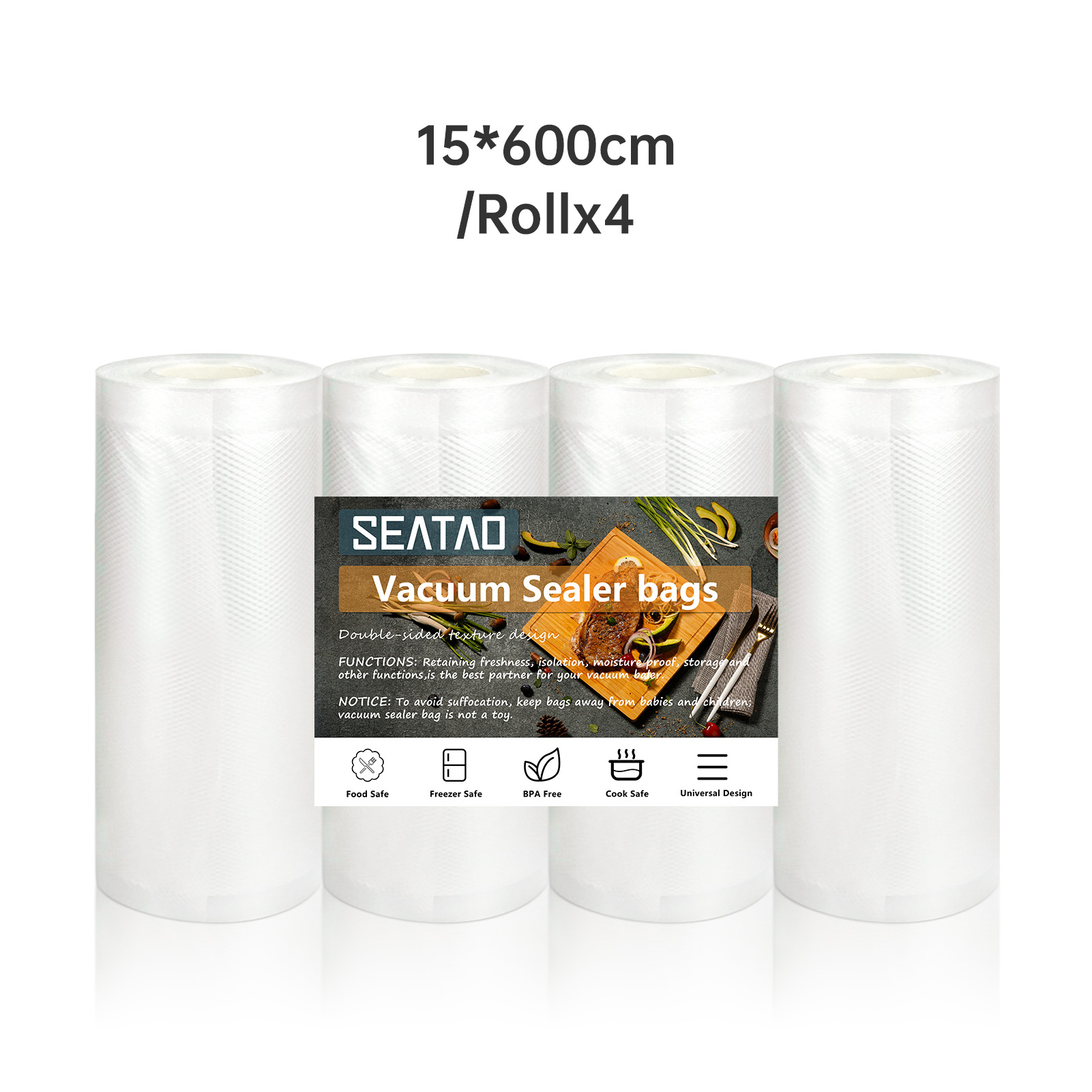 Worki próżniowe SEATAO do żywności Zgrzewarka próżniowa Żywność świeża, długa przechowywanie 12+15+20+25+28cm*600cm Rolki/partia worków do pakowania próżniowego: Ciemnoszary