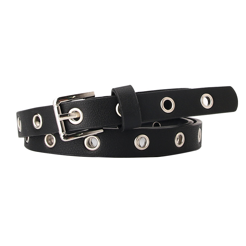 Vintage Punk Black Red Belts For Women Holes Hollow Leather Waist Belt Female Grommet Eyelet Thin Narrow Waistbelts Ladies