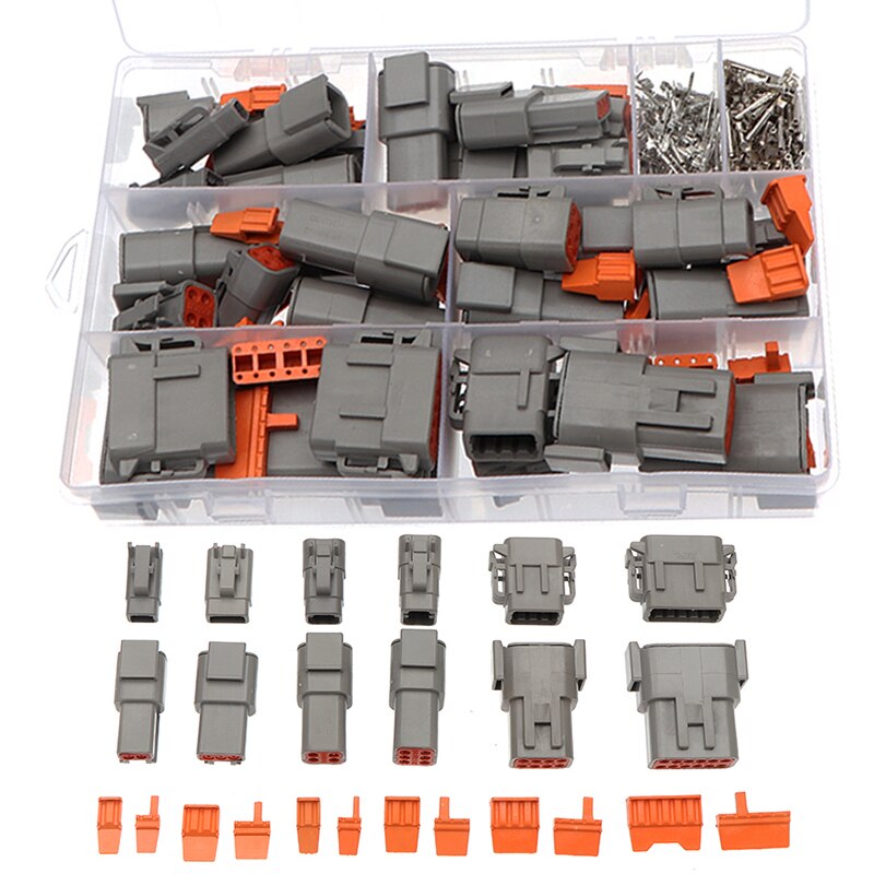16 Set Waterproof Electrical Connector Kit Metal Terminal Aluminum Plastic Ecu Housing Automotive Sealed Plug with 2-12 Pins