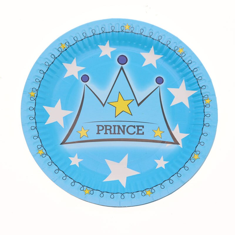 Bleu Prince couronne thème fête d'anniversaire assiettes tasses pailles mariage bébé douche décorations drapeau fournitures vaisselle jetable ensemble