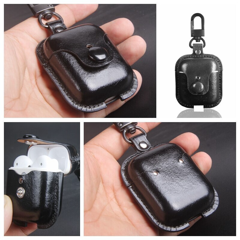 Voor realme buds air case luxe olie huid heldere pu leren hoes met haak