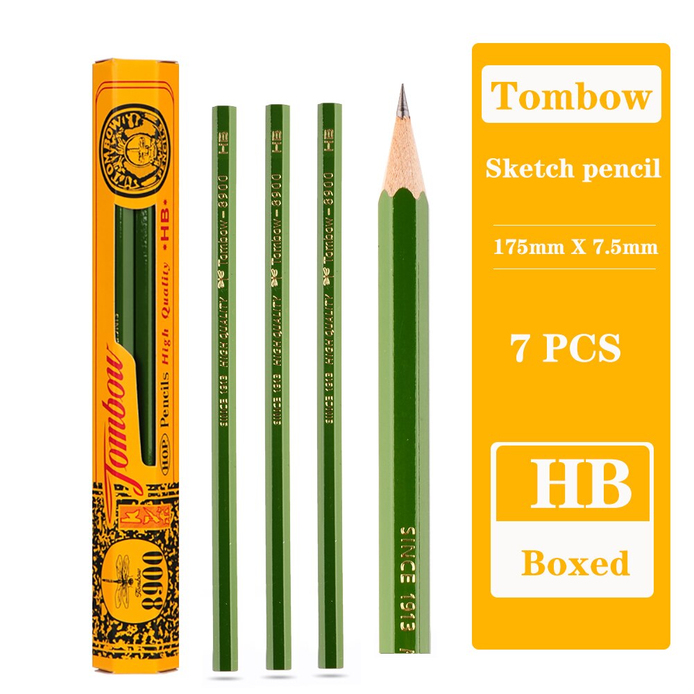 12pcs Japanese Tombow 8900 Wooden Pencils Classic Sketching Classic Hexagonal Wood Stationery Drawing Pencil Set: 7 Pcs HB