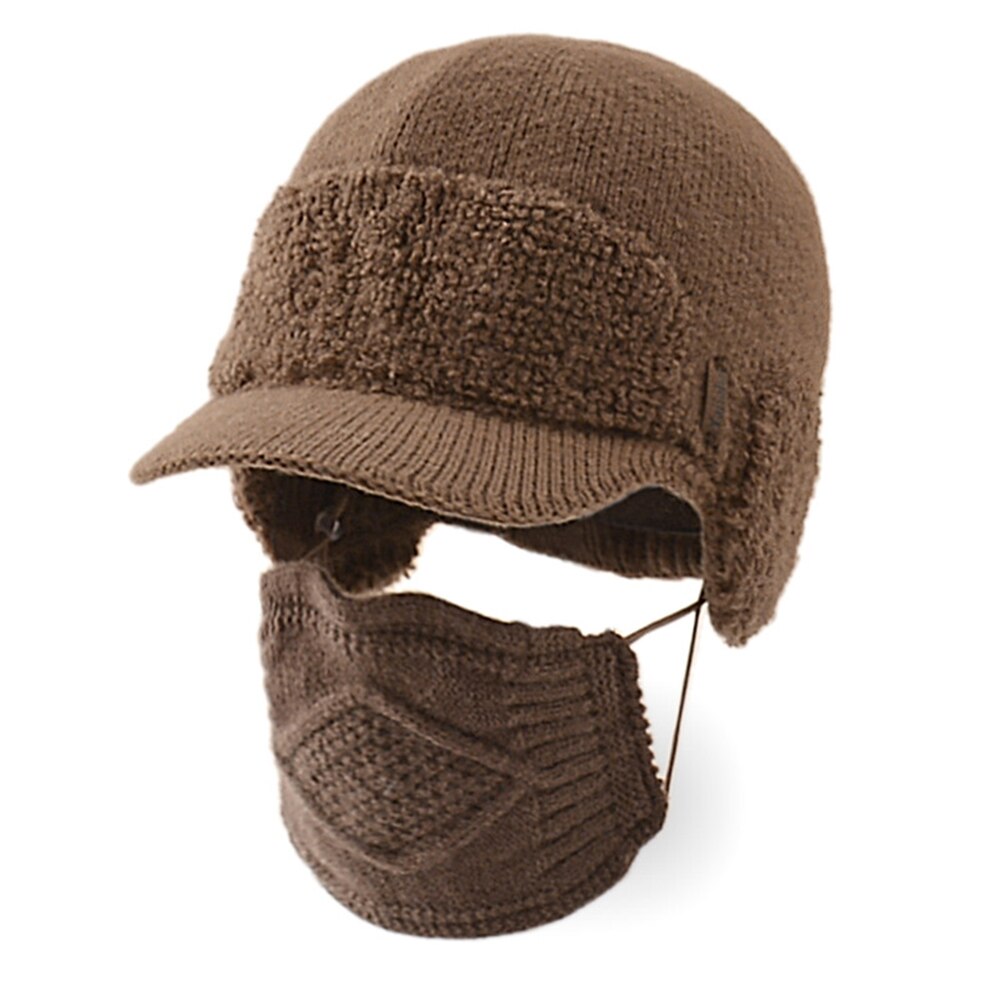 Cappello da Golf termico invernale uomo donna sci all'aperto ciclismo Baseball protezione dell'orecchio cappello comodo berretto da equitazione lavorato a maglia con maschera: Khaki