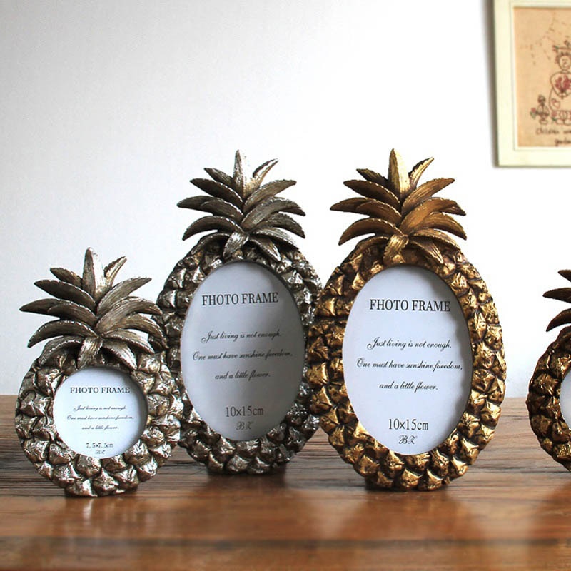Handmade Vintage Golden Pineapple Photo Frame 3/6/7Inch Resin Picture Frame Home Decoration Geometric Picture Frames Ornaments