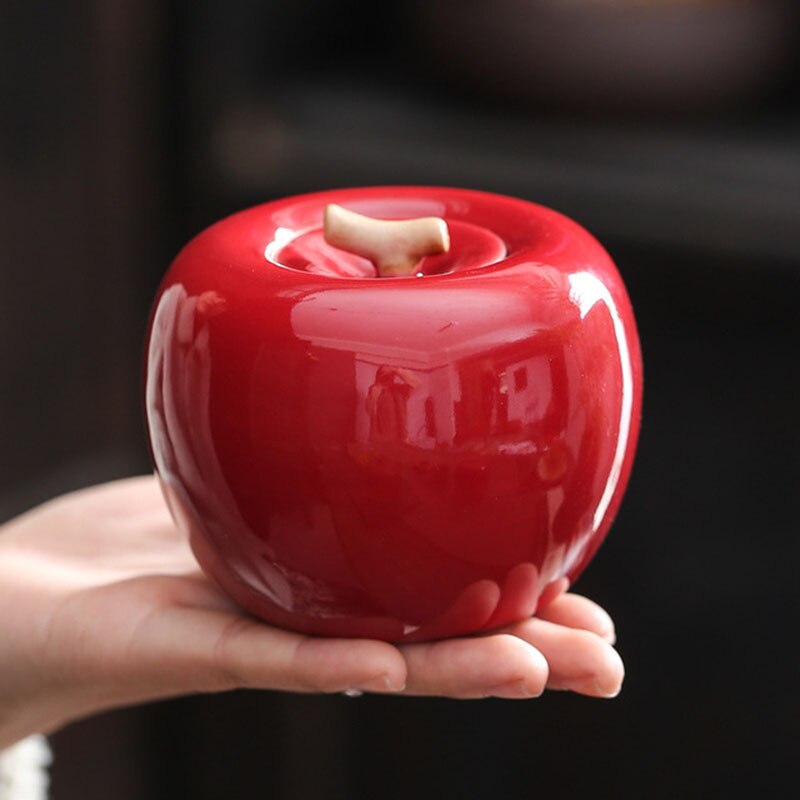 Ceramic Apple Fruit Tea Caddy Puer Storage Jar Tea Storage Box Household Kitchen Teaware Home Decor