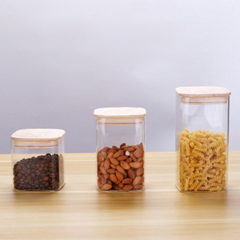 Firkantede forseglede glasskrukker kjøkken oppbevaringstank kaffebønneoppbevaringsboks glass murerkrukke med lokk matbeholder arrangørflaske