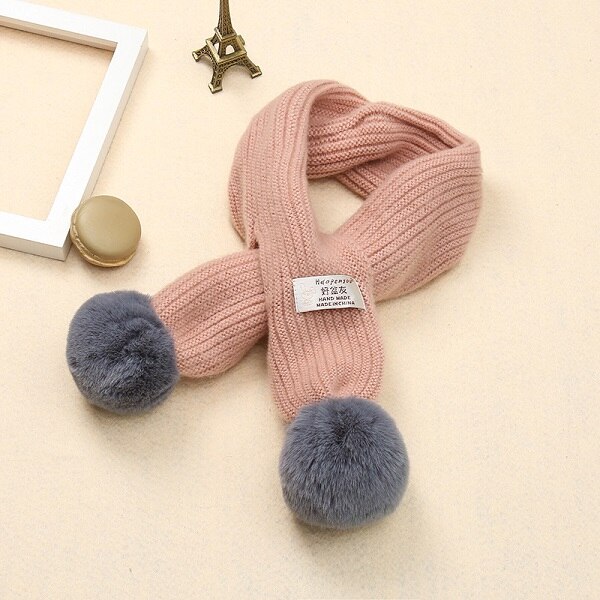 Wiosenne dziewczynki z miękkiej dzianiny szale z pomponami jesienno-zimowa nowe chłopięce dziewczęce kołnierze na szyję dla dzieci ciepłe dziecięce apaszki: różowy Scarf