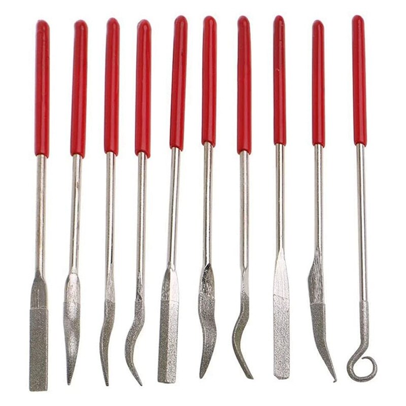 10Pcs Diamond Coated File Assorted Set 3 x 140mm Mini Needle Metal Files Kit for Jewelers Glass Wood Carving Craft