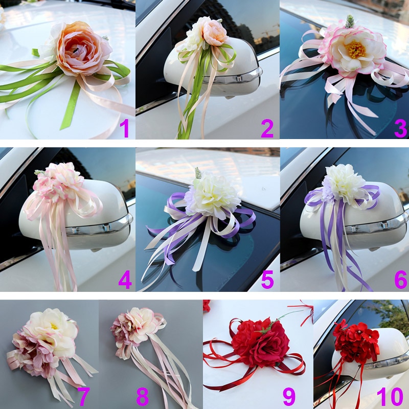 Bridal Auto Spiegel Deur Decoratie Zijden Lint Bloem Bruiloft Kunstbloemen HG99
