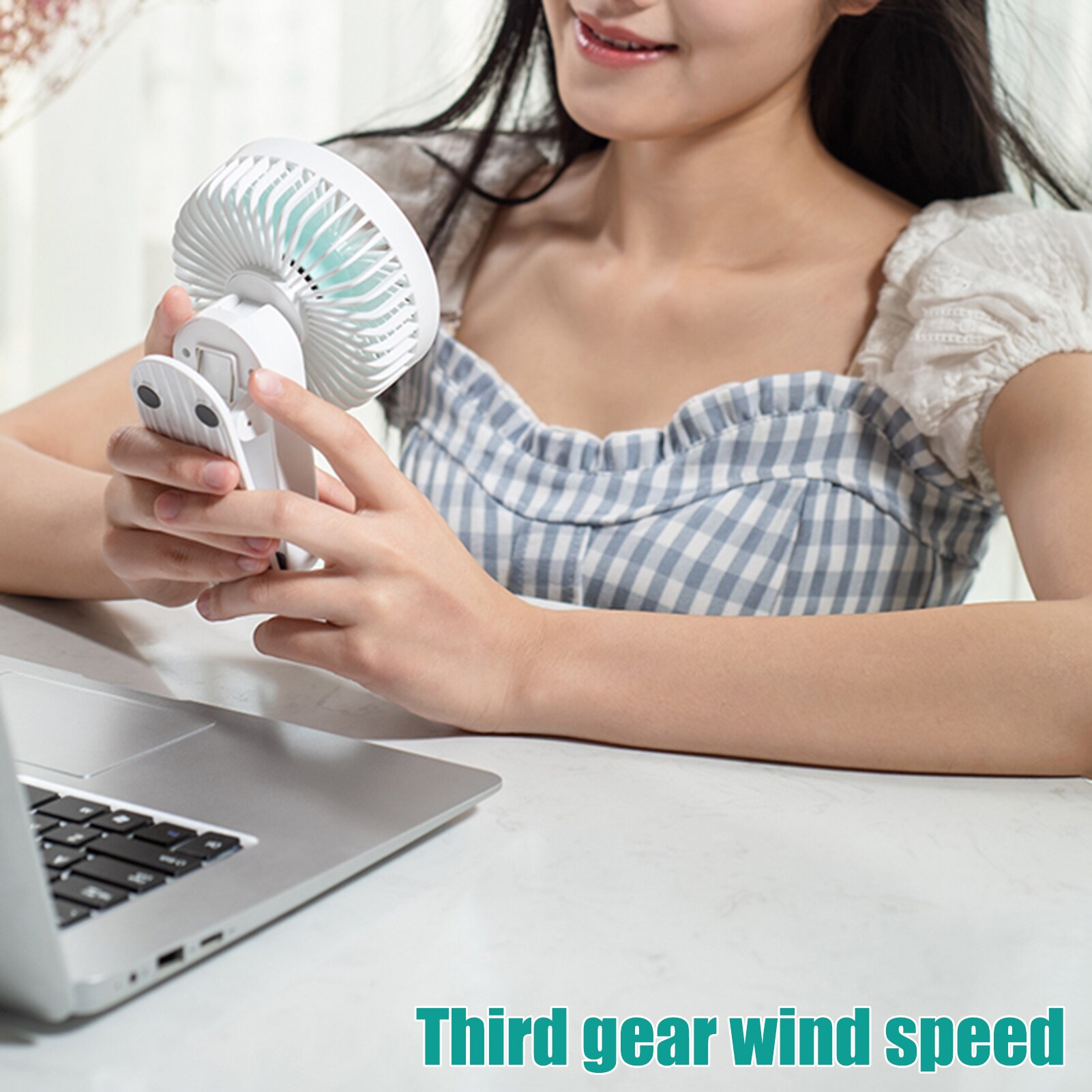 Mini ventilador portátil de mesa com 3 velocidades, recarregável elétrico, multi-função, para escritório, 1200mah