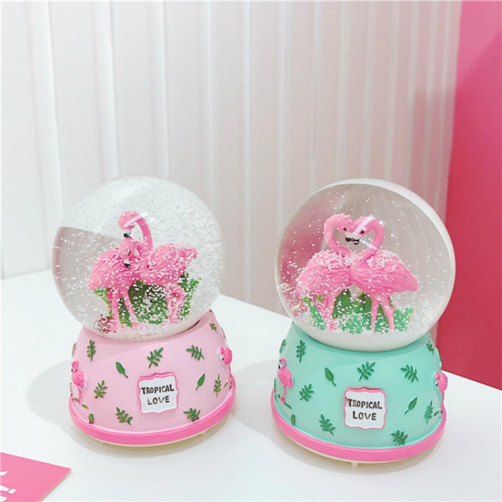 Roze Flamingo 3D Sneeuw Kristallen Bol Muziekdoos Glas Glitter 3X5 Inch Beste Cadeau Voor Vriendin Baby Meisjes home Decor
