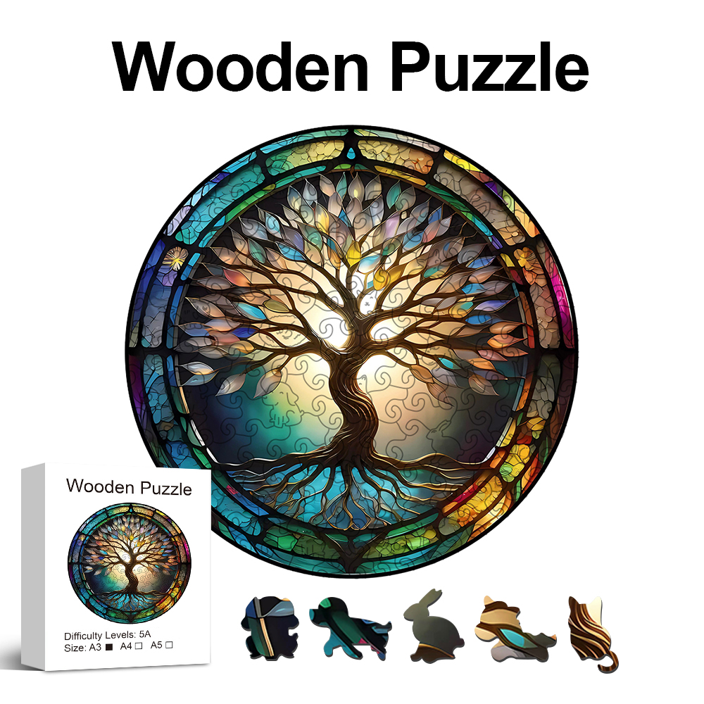 Puzzle in legno con albero colorato per adulti, pezzi a forma di animale, giocattoli antistress, regali di compleanno di Natale, giochi per famiglie