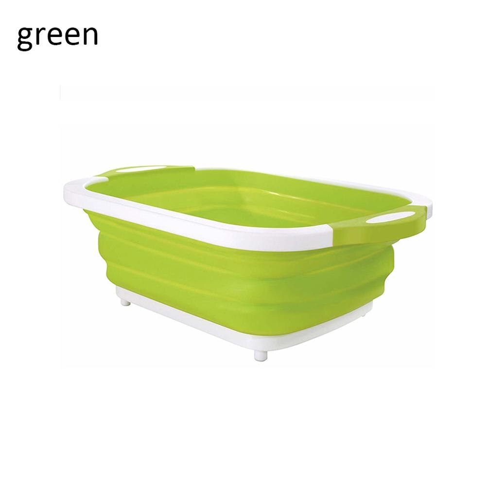 Multifunctional Foldable Cutting Board PP Sink Storage Basin Chopping Blocks Fruit Vegetable Washing Drain Basket Kitchen Stuff: Green