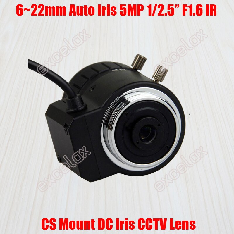 5MP 1/2.5" 6-22mm F1.6 IR Manual Varifocal DC Auto Iris CCTV Lens CS Mount for 1080P 2MP 3MP 4MP 5 Megapixel HD Analog IP Camera