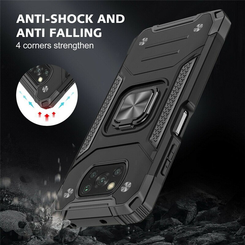 Shockproof Armor Ring Case Voor Xiaomi Poco X3 Pro Telefoon Cover Hybrid Hard Pc Soft Frame Beugel Case Voor Poco f3