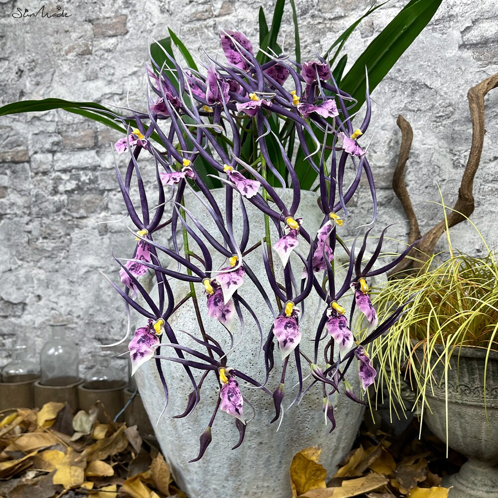 Sollavet edderkop orkidé gren lilla blomster silke kunstig blomst hjem bryllup indretning blomsterarrangement flores artificales
