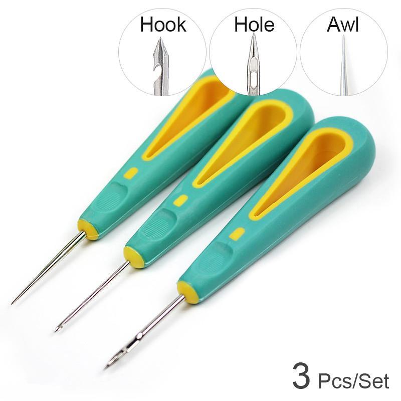 Punzón de costura de Cuero para reparación de zapatos, cosido a mano, agujas de hilo, tela artesanal de Cuero, hecho a mano, accesorios: 3PCS