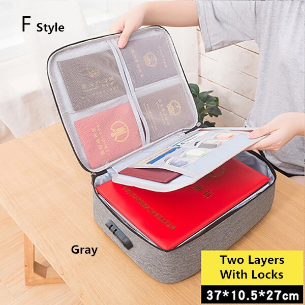 Large Capacity Briefcase Document Bag Passport Wallet Card Organizer Waterproof Storage Pack Business Travel Goods Accessories: F Gray