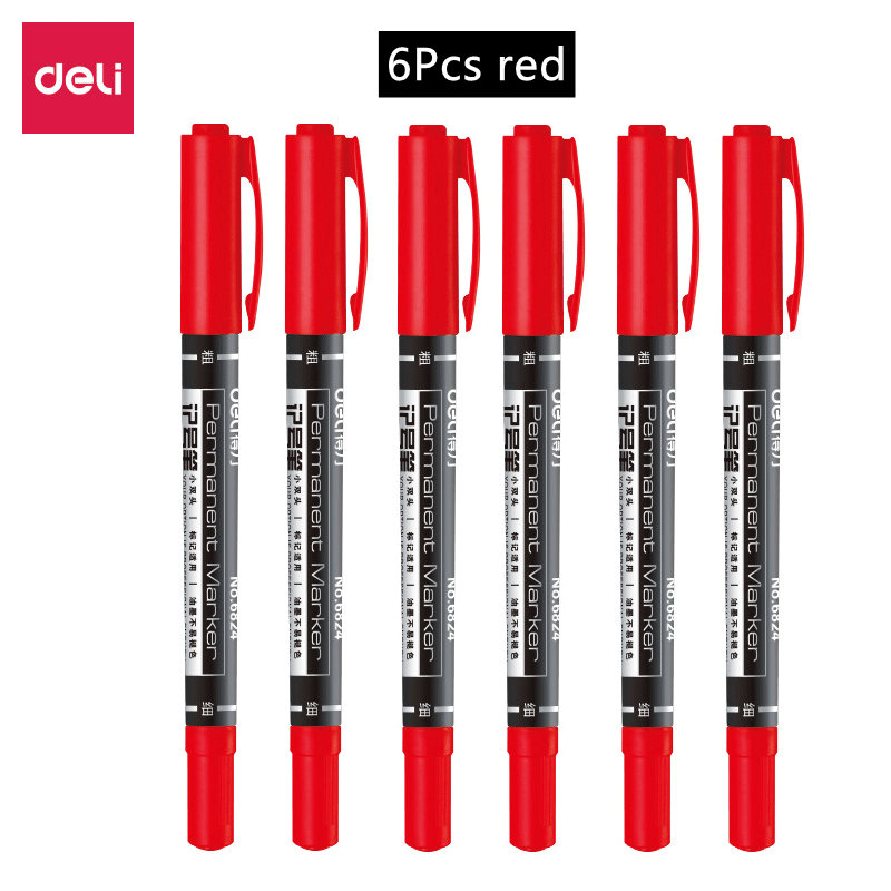 4/6/9pcs Deli Double Headed Permanent Marker Pen Set Fine Point Waterproof CD Marker Thin Nib Crude Nib 0.5mm-2mm Fine Color: green